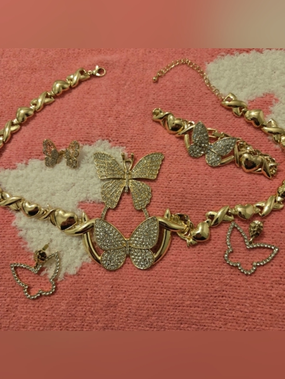 Gold Butterfly Jewelry Set with Crystal Accents - Women